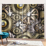 Steampunk Metallic Gears Print Pencil Pleat Curtains