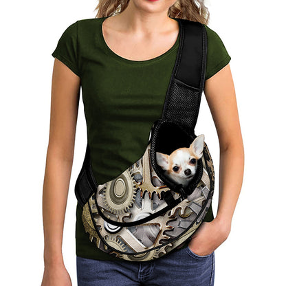 Steampunk Metallic Gears Print Pet Sling Carrier