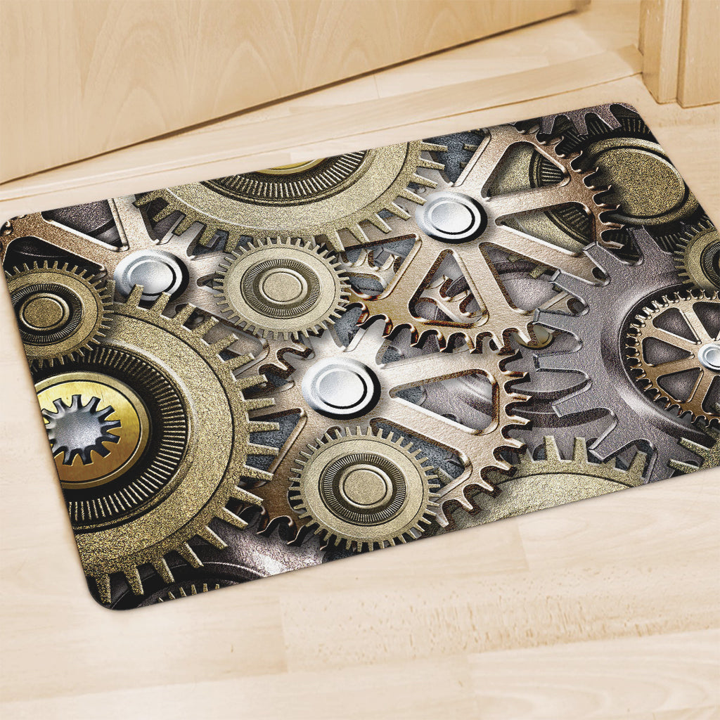 Steampunk Metallic Gears Print Polyester Doormat