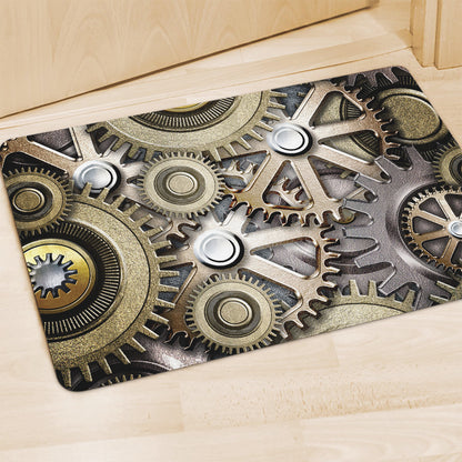 Steampunk Metallic Gears Print Polyester Doormat