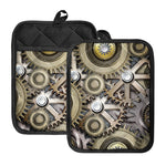 Steampunk Metallic Gears Print Pot Holders With Pocket