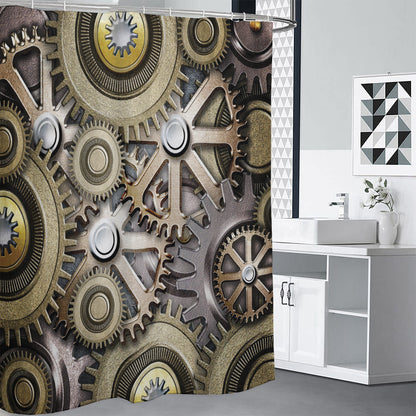 Steampunk Metallic Gears Print Premium Shower Curtain