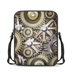 Steampunk Metallic Gears Print Rectangular Crossbody Bag