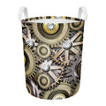 Steampunk Metallic Gears Print Round Laundry Basket