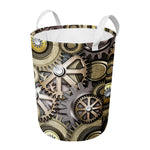 Steampunk Metallic Gears Print Round Laundry Basket