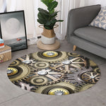 Steampunk Metallic Gears Print Round Rug