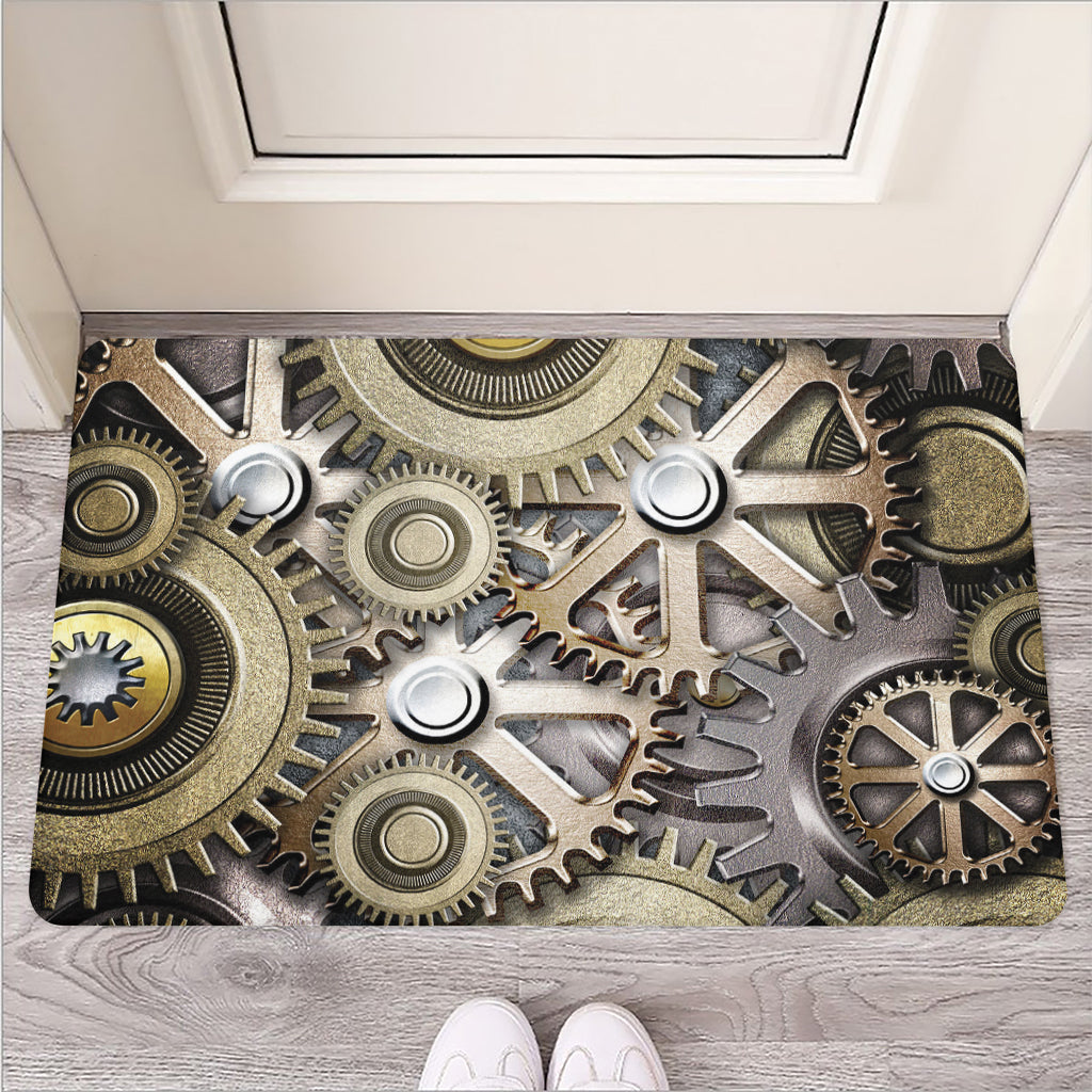 Steampunk Metallic Gears Print Rubber Doormat