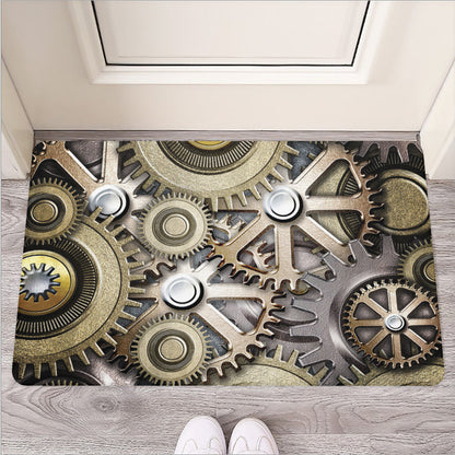 Steampunk Metallic Gears Print Rubber Doormat