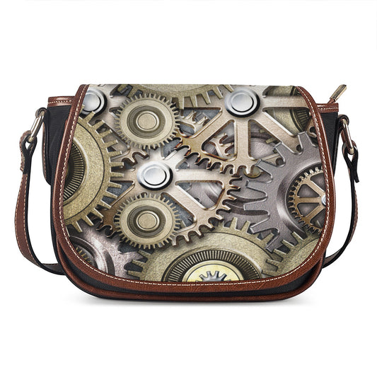 Steampunk Metallic Gears Print Saddle Bag