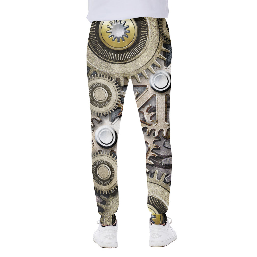 Steampunk Metallic Gears Print Scuba Joggers