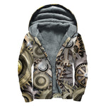 Steampunk Metallic Gears Print Sherpa Lined Zip Up Hoodie