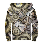 Steampunk Metallic Gears Print Sherpa Lined Zip Up Hoodie