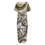 Steampunk Metallic Gears Print Short Sleeve Long Nightdress