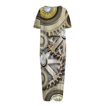Steampunk Metallic Gears Print Short Sleeve Long Nightdress
