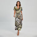 Steampunk Metallic Gears Print Short Sleeve Maxi Dress