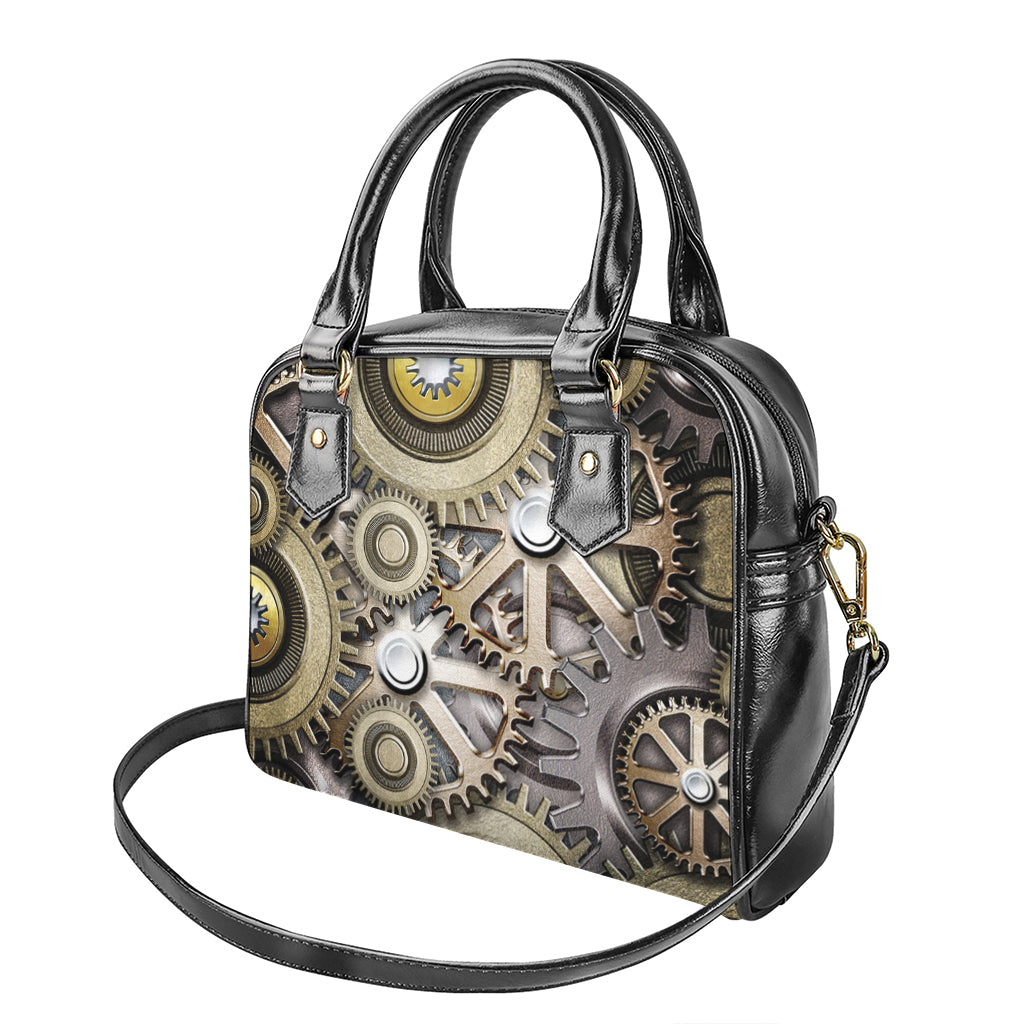 Steampunk Metallic Gears Print Shoulder Handbag
