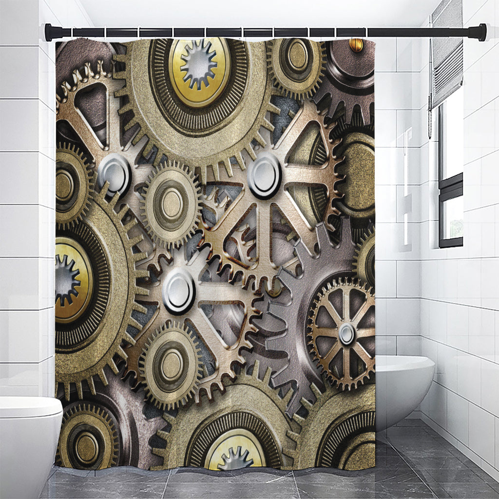 Steampunk Metallic Gears Print Shower Curtain