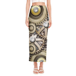 Steampunk Metallic Gears Print Side Slit Maxi Skirt