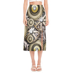 Steampunk Metallic Gears Print Side Slit Midi Skirt