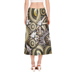 Steampunk Metallic Gears Print Side Slit Midi Skirt