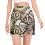 Steampunk Metallic Gears Print Side Slit Mini Skirt