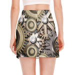 Steampunk Metallic Gears Print Side Slit Mini Skirt