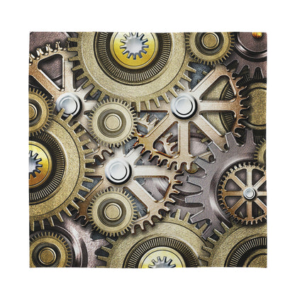 Steampunk Metallic Gears Print Silk Bandana