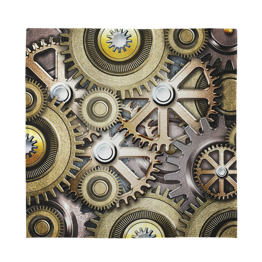 Steampunk Metallic Gears Print Silk Bandana