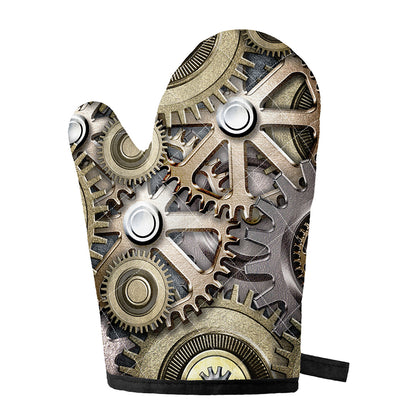 Steampunk Metallic Gears Print Single Oven Mitt