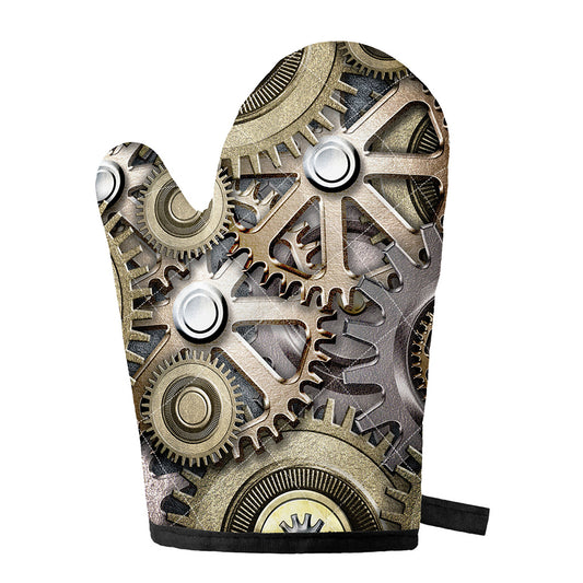 Steampunk Metallic Gears Print Single Oven Mitt