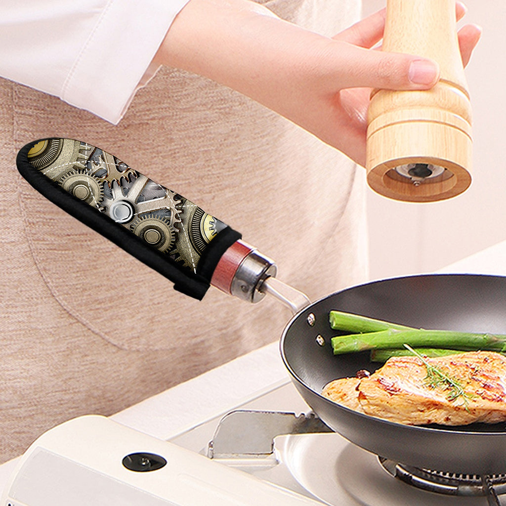 Steampunk Metallic Gears Print Skillet Handle Cover