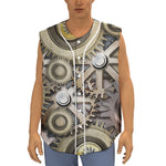 Steampunk Metallic Gears Print Sleeveless Baseball Jersey