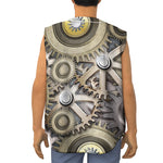 Steampunk Metallic Gears Print Sleeveless Baseball Jersey
