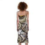 Steampunk Metallic Gears Print Slim Fit Midi Cami Dress