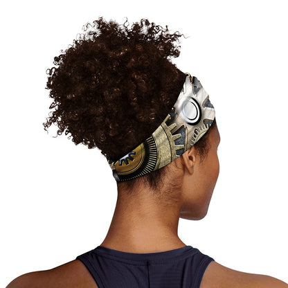 Steampunk Metallic Gears Print Sports Headband