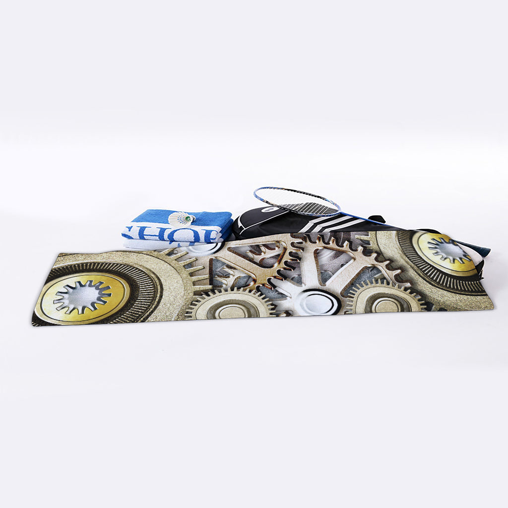 Steampunk Metallic Gears Print Sports Towel