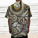 Steampunk Metallic Gears Print Textured Short Sleeve Shirt