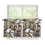 Steampunk Metallic Gears Print Tier Curtains