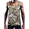 Steampunk Metallic Gears Print Men's Workout Tank Top