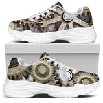 Steampunk Metallic Gears Print White Chunky Shoes