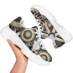 Steampunk Metallic Gears Print White Chunky Shoes
