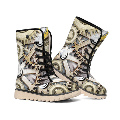 Steampunk Metallic Gears Print Winter Boots
