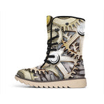 Steampunk Metallic Gears Print Winter Boots