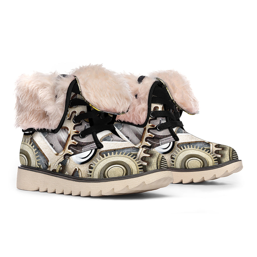Steampunk Metallic Gears Print Winter Boots