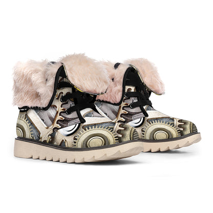 Steampunk Metallic Gears Print Winter Boots