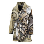 Steampunk Metallic Gears Print Women's Bathrobe