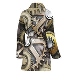 Steampunk Metallic Gears Print Women's Bathrobe