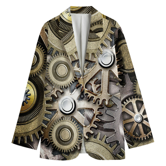 Steampunk Metallic Gears Print Women's Blazer