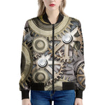Steampunk Metallic Gears Print Women's Bomber Jacket