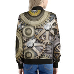Steampunk Metallic Gears Print Women's Bomber Jacket